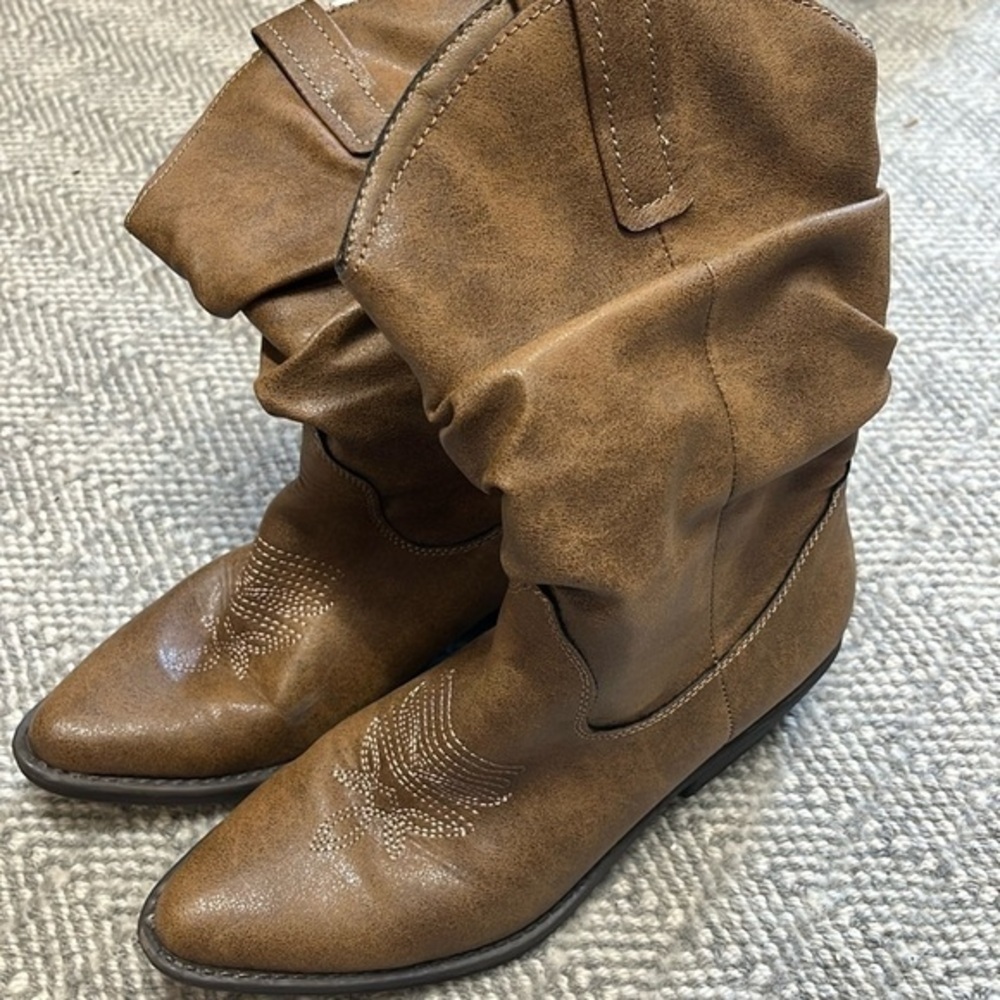 STYLE‎ & CO Brown Ruched Dannaa Almond Toe Block Heel Western Boot 6 wome…